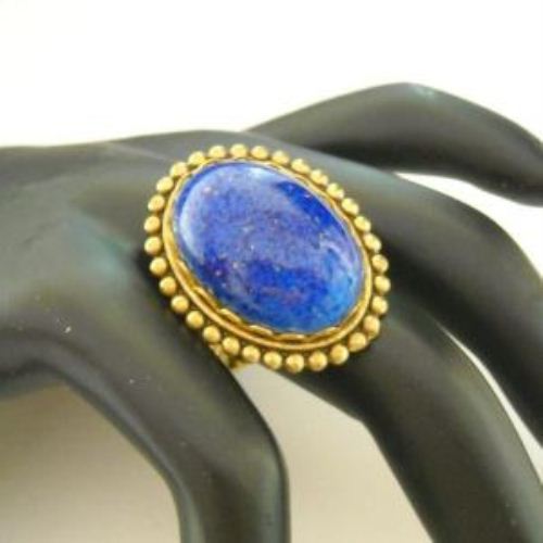 Bold vintage brass Lapis blue cab adjustable Cocktail Ring