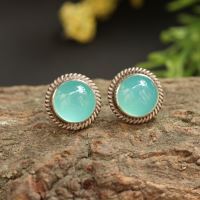 Bridesmaid gifts Blue chalcedony silver Gemstone studs earrings