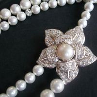 Bridal Pearl Pendant necklace, asymmetric necklace, CZ Pendant