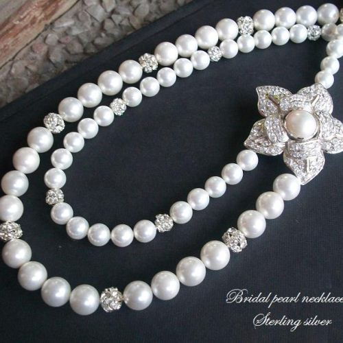 Bridal Pearl Pendant necklace - asymmetric necklace - CZ Pendant