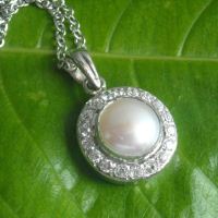 Bridal Pearl Pendant, Wedding jewellery, Silver cz pendant necklace