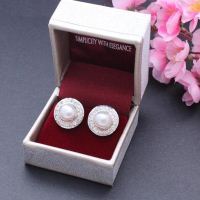 Bridal Pearl earrings, Pearl stud silver cz artisan earrings