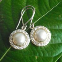 Bridal Pearl earrings, Sterling silver cz earrings, Hook earrings