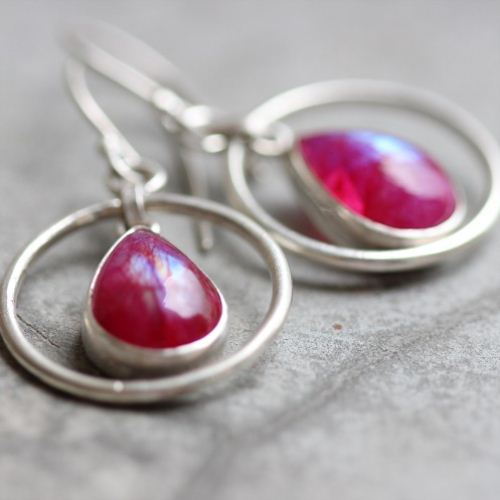 Buy Bridal Pink Rainbow moonstone earrings, Silver dangler earrings ...