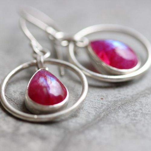 Bridal Pink Rainbow moonstone earrings, Silver dangler earrings
