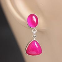 Bridal Pink earrings, Chalcedony earrings, Triangle oval silver earrings