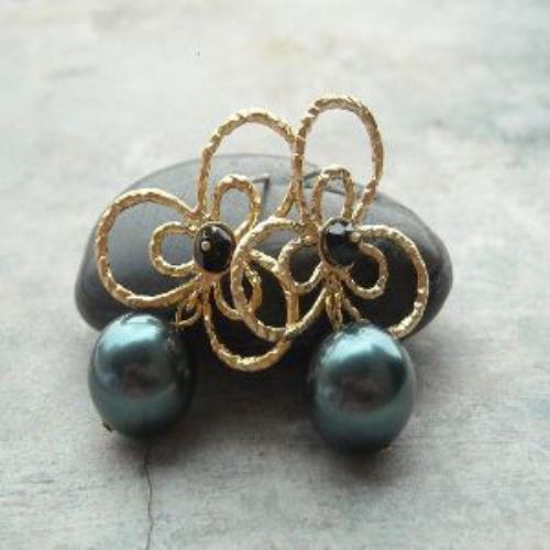 Bridal Tahitian swarovski crystal pearl gold earrings