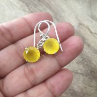 Bridal canary yellow earrings, Chalcedony silver earrings