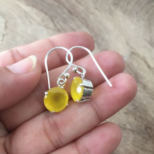 Bridal canary yellow earrings - Chalcedony silver earrings