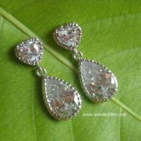 Bridal crystal earrings, Cz earrings, Swarovski silver earrings