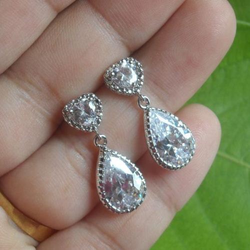 Bridal crystal earrings, Cz earrings, Swarovski silver earrings