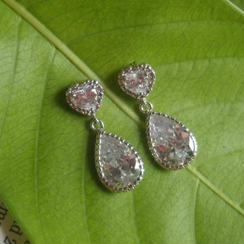 Bridal crystal earrings, Cz earrings, Swarovski silver earrings