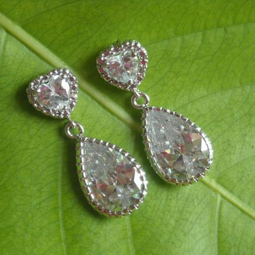 Bridal crystal earrings, Cz earrings, Swarovski silver earrings