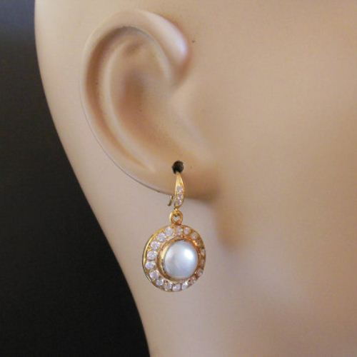 Bridal earrings - Pearl earrings - Cz earrings - Gold earrings