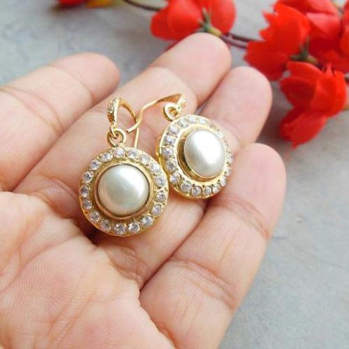 Bridal earrings - Pearl earrings - Cz earrings - Gold earrings