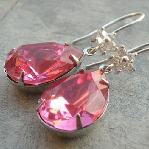 Buy Bridal earrings, Pink crystal earrings, bridal Jewelry, Wedding ...