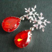 Bridal earrings, Red crystal earrings, Vintage earrings in sterling silver and fire red crystal
