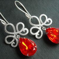Bridal earrings, Vintage crystal earrings, Wedding jewelry, Fire red earrings