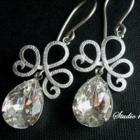Bridal earrings, Wedding earrings, Vintage crystal sterling silver, bridal earrings