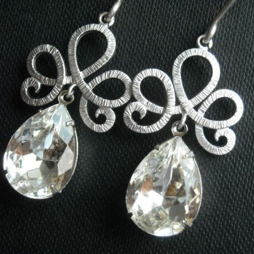 Bridal earrings - Wedding earrings - Vintage crystal sterling silver, bridal earrings
