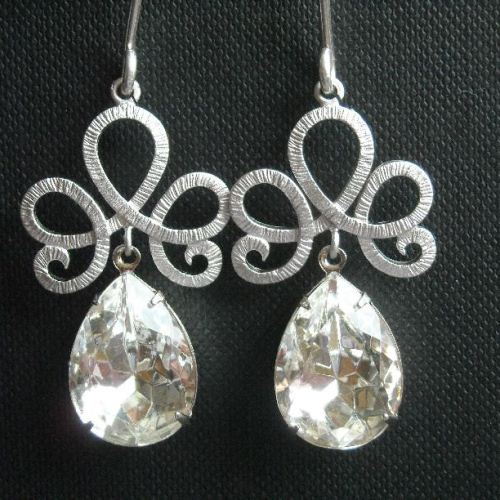 Bridal earrings - Wedding earrings - Vintage crystal sterling silver, bridal earrings