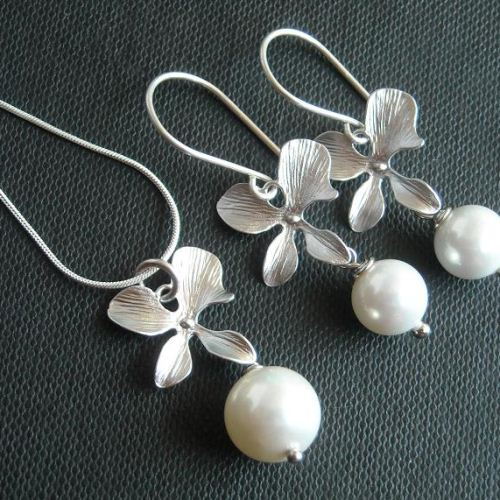 Buy Bridal jewelry, Bridal necklace earrings set, Orchid sterling ...