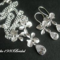 Bridal jewelry, Wedding jewelry, Wedding gifts, orchid jewelry, sterling silver set, Bridal jewellery