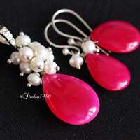 Bridal jewelry -pink pendant chalcedony pendant set pearl jewelry