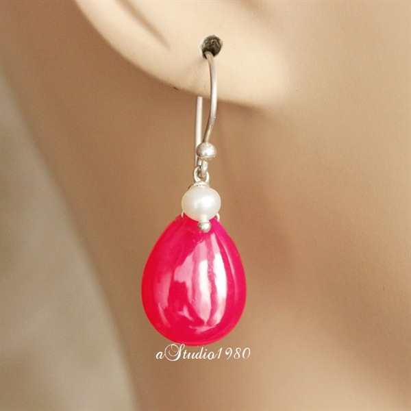 Bridal jewelry -pink pendant chalcedony pendant set pearl jewelry