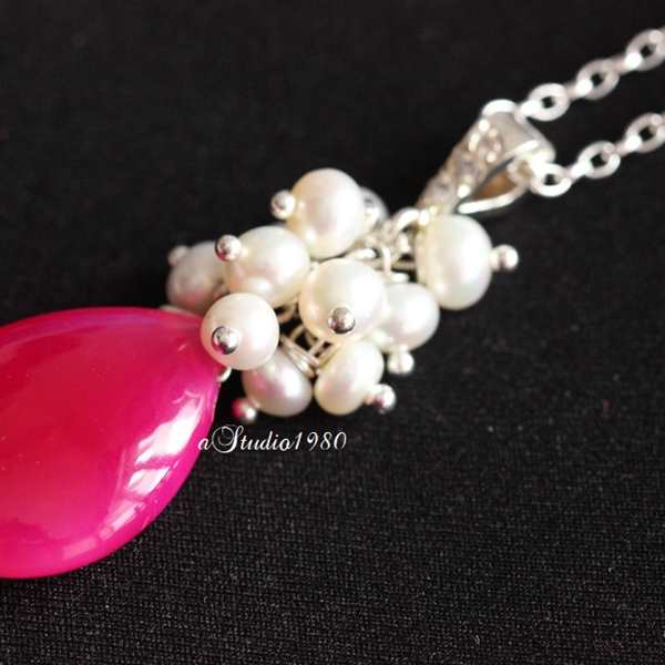Bridal jewelry -pink pendant chalcedony pendant set pearl jewelry