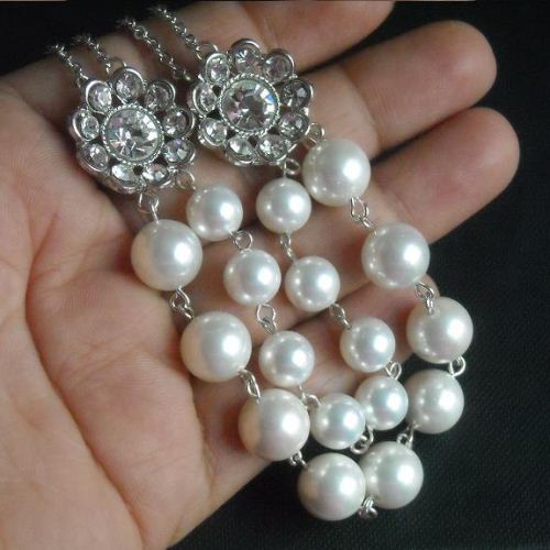 Bridal necklace, Bridal pearl necklace,sterling silver necklace,Swarovski crystal jewelry, Bridal jewelry, Bridal earrings, Wedding jewelry