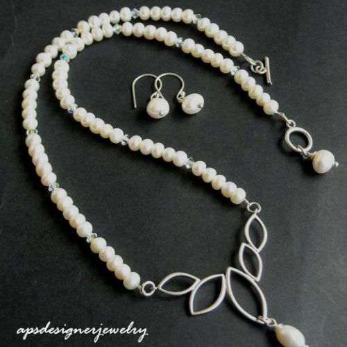 Bridal necklace, bridal pearl necklace, Bridal jewelry, Bridal pearl set, sterling silver