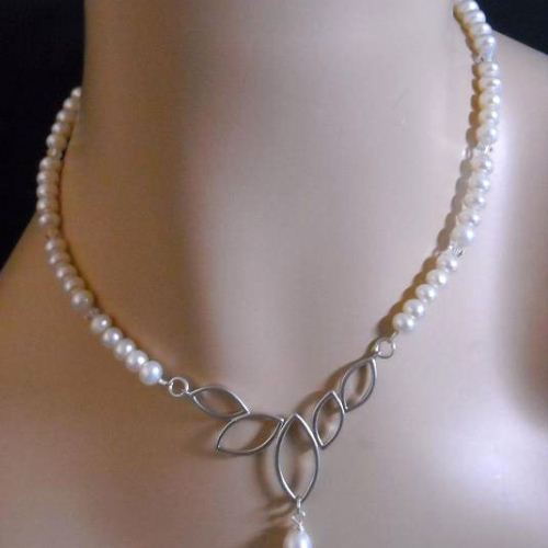 Bridal necklace, bridal pearl necklace, Bridal jewelry, Bridal pearl set, sterling silver