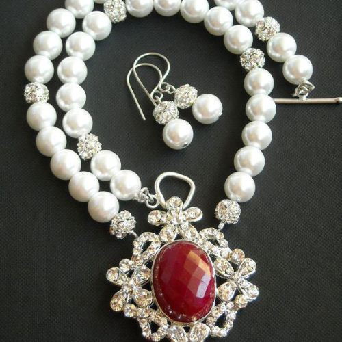 Bridal necklace earrings, Pearl necklace, Swarovski crystal necklace, Sterling silver jewelry,wedding jewelry