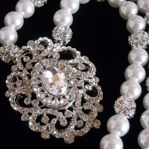 Bridal necklace earrings, Pearl necklace, Swarovski crystal necklace, Sterling silver jewelry,wedding jewelry