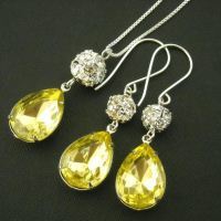 Bridal jewelry, Bridal necklace set,Canary yellow Set, Bridal set, Necklace earrings set, Bridal pendant