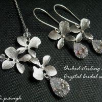 Bridal set, Bridal jewelry set, Crystal drop set, Orchid sterling silver crystal set