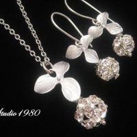 Bridal jewelry, Wedding jewelry, Bridemaids gifts, orchid jewelry, sterling silver crystal set