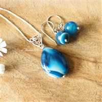 Bridesmaid gift - Blue pendant- blue earrings - silver jewelry 