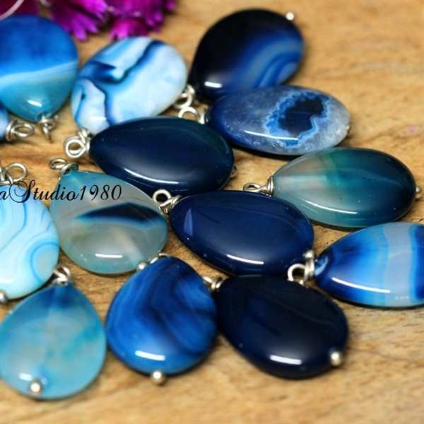 Bridesmaid gift - Blue pendant- blue earrings - silver jewelry 