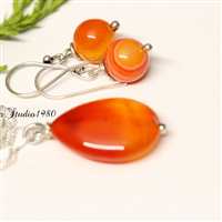 Bridesmaid gift - Orange pendant- silver jewelry set - jewelry 