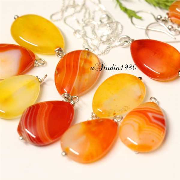 Bridesmaid gift - Orange pendant- silver jewelry set - jewelry 