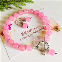 Bridesmaid gift - pink bracelet - earrings - Silver  set