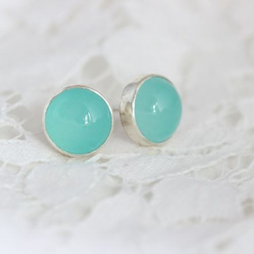 Aqua chalcedony pendant earrings set - 925 silver