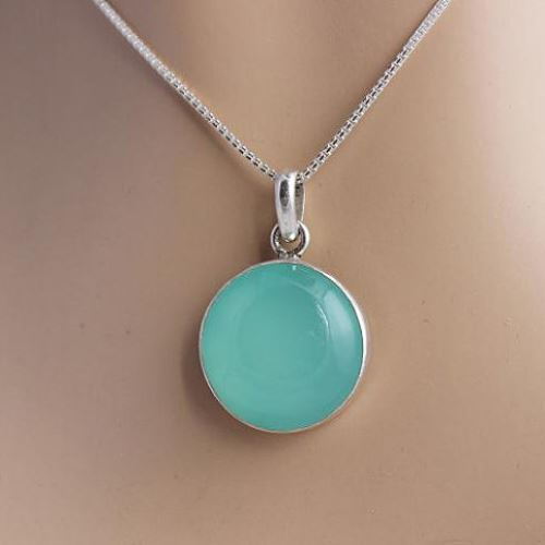 Aqua chalcedony pendant earrings set - 925 silver