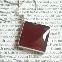 Brownish red chalcedony pendant necklace, Large square silver pendant chain