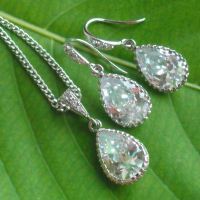 CZ pendant earrings set, Bridal jewelry sterling silver set