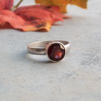Cabochon Garnet Ring, Silver garnet ring, January birthstone ring