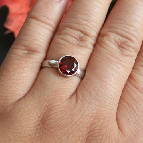 Buy Cabochon Garnet Ring, Silver garnet ring, January