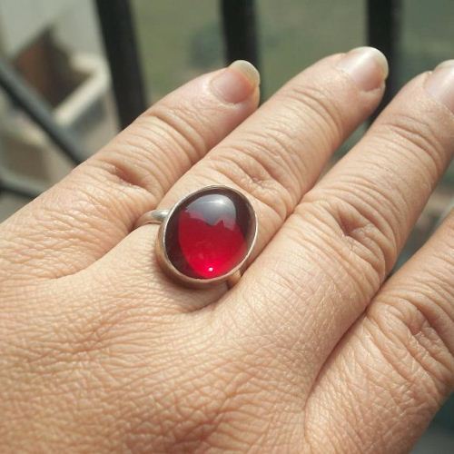 Cabochon Garnet Ring, Red jewel ring, Silver garnet ring